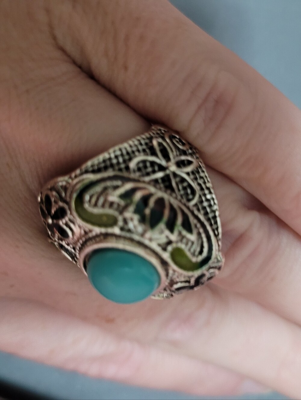Turquoise Stone Filigree Statement Ring - Women Jewelry Ladies SIZE 7
